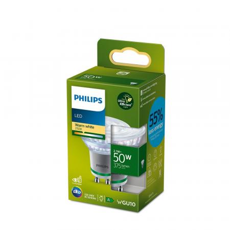 Besonders effizienter PHILIPS GU10 LED Strahler 2,1W wie 50W warmweißes Licht 2700K mit 36 ° Ausstrahlungswinkel
