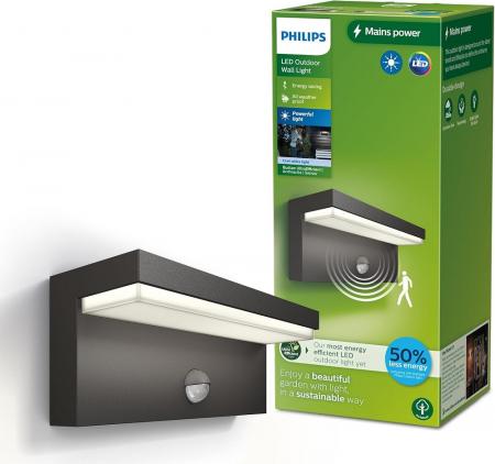 Philips Outdoor Ultra-Efficient Bustan Wandleuchte anthrazit 3.8W, Bewegungssensor, 4000K kühlweißes Licht, IP44