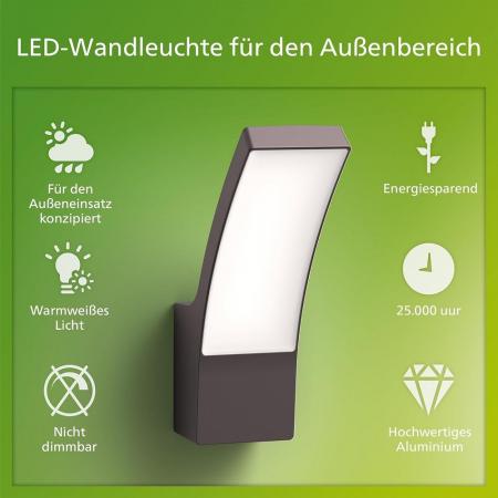 Philips Outdoor Wandleuchte Splay Ultra-Efficient in Anthrazit mit warmweißem Licht IP44