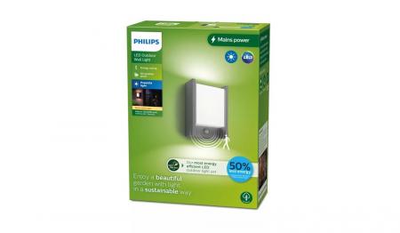 Philips ultraeffiziente Outdoor Wandleuchte Arbour mit Sensor 3,8 W mit warmweißem Licht IP44 anthrazit