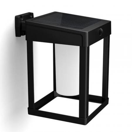 Philips Outdoor Solar Wandleuchte Camill  Ultra-Efficient schwarz 1,4W, Dual-Bright Sensor, eckig, matt, 3000 Kelvin, IP44 wetterfest,