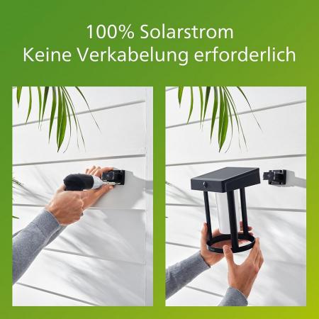 Philips Outdoor Solar Wandleuchte Camill  Ultra-Efficient schwarz 1,4W, Dual-Bright Sensor, eckig, matt, 3000 Kelvin, IP44 wetterfest,