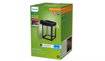 Philips Outdoor Ultra-Efficient Solar Wandleuchte Camill, Dual-Bright Sensor, klar, 3000 Kelvin, IP44 wetterfest, schwarz
