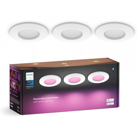 3er-Pack Philips Hue  Slim Einbauleuchte, 90 mm, Weiß & Farbiges Licht, Bluetooth kompatibel, Sprachsteuerung mit Alexa, Apple Home & Google Assistant, weiß