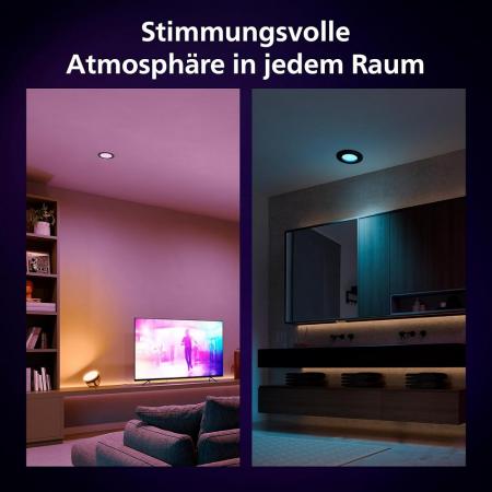 3er-Pack Philips Hue  Slim Einbauleuchte, 90 mm, Weiß & Farbiges Licht, Bluetooth kompatibel, Sprachsteuerung mit Alexa, Apple Home & Google Assistant, weiß