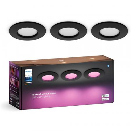 3er-Pack Philips Hue Slim Einbauleuchte, 90 mm, Weiß & Farbiges Licht, Bluetooth kompatibel, Sprachsteuerung mit Alexa, Apple Home & Google Assistant, schwarz