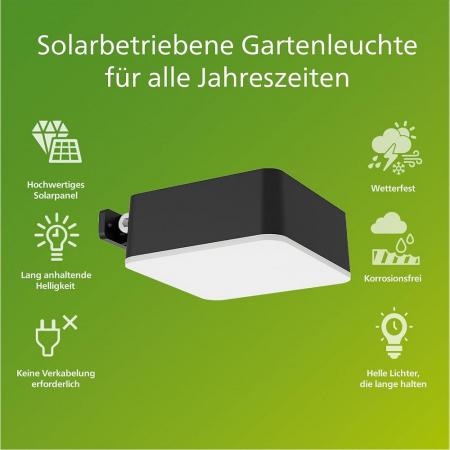 Philips LED Solar Wandleuchte Vynce mit Tageslichtsensor in Schwarz 1,5W IP44
