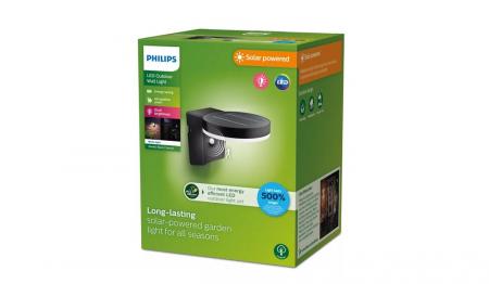 Philips ultra effiziente Solar Wandleuchte Zonal in Schwarz mit Tageslicht- und Bewegungssensor IP44 warmweißes Licht