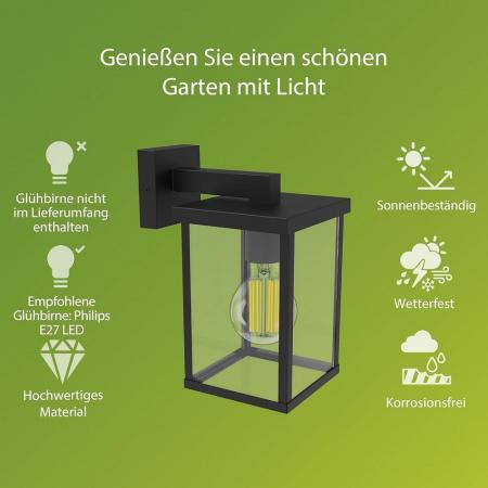 Philips Outdoor Wandleuchte Bellini mit E27 Fassung IP44 schwarz