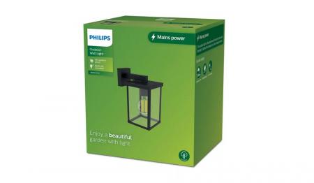 Philips Outdoor Wandleuchte Bellini mit E27 Fassung IP44 schwarz