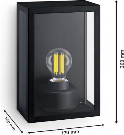  PHILIPS Wandleuchte Alzor für den Außenbereich mit E27 Fassung IP44, Schwarz