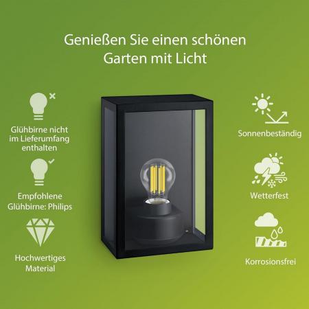  PHILIPS Wandleuchte Alzor für den Außenbereich mit E27 Fassung IP44, Schwarz