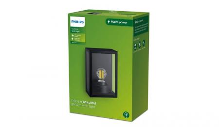  PHILIPS Wandleuchte Alzor für den Außenbereich mit E27 Fassung IP44, Schwarz