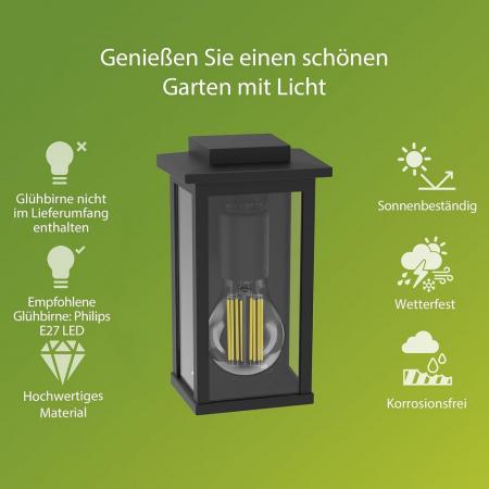 Philips Wandleuchte Mirth in Schwarz mit E27 Fassung in klassischer Laternen Form