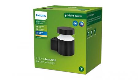 Philips Outdoor Wandleuchte Laven in Schwarz mit warmweißem Licht IP44