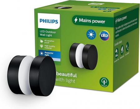 Philips Outdoor Laven Wandleuchte 6W, 4000 Kelvin kühlweißes Licht, IP44 schwarz
