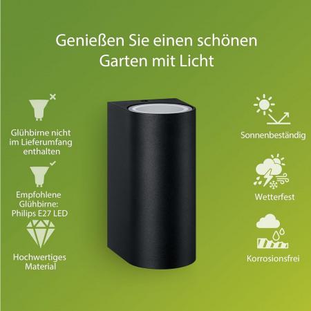 Philips Wandleuchte Nightingale in Schwarz up/down mit 2 x GU10 Fassungen IP44