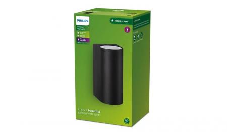 Philips Wandleuchte Nightingale in Schwarz up/down mit 2 x GU10 Fassungen IP44