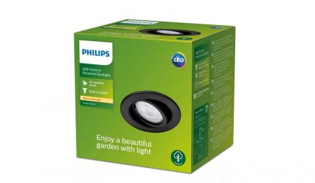 Philips Einbauleuchte Outdoor in Schwarz mit warmweißem Licht - austauschbare GU10 mit 355 Lumen ca. 30 Watt, nur für regengeschützte Bereiche