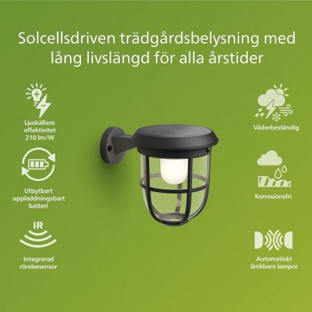 Philips ultraeffiziente Solar Outdoor Wandleuchte Radii mit Bewegungsmelder 1,3 W mit warmweißem Licht IP44