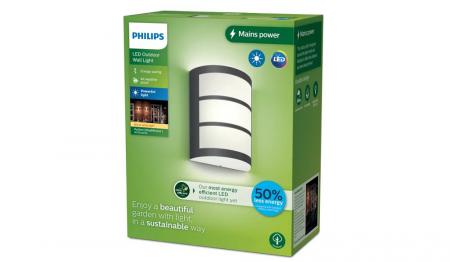 PHILIPS Outdoor Wandleuchte Ultra-Efficient Python Antharzit, 3,8W, 2700 Kelvin, IP44