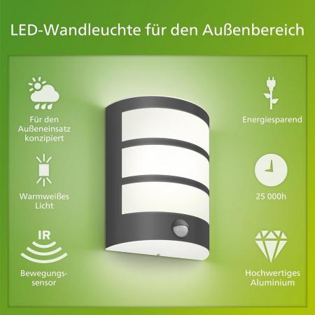 Philips Wandleuchte Python mit Bewegungssensor Ultra-Efficient in Antharzit IP44 - mit warmweißem Licht