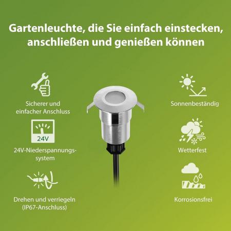 Philips 3er Set Einbauleuchten Outdoor Edelstahl mit warmweißem Licht - Niedervolt Spore Bodenspot Erweiterung