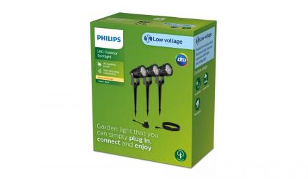 Philips 3er Set Spot Caper 3 x 1,5W Niedervolt in schwarz IP67 wasserfest - warmweißes Licht