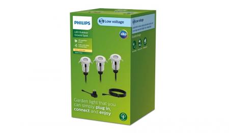 Philips 3er Set Einbauleuchten Outdoor Edelstahl mit warmweißem Licht - Niedervolt Spore Bodenspot Erweiterung