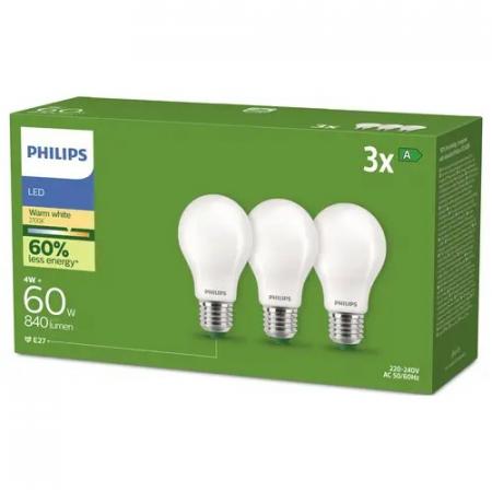 3er Set Philips LEDclassic Ultra Efficient A60 E27 4W 2700K Matt – extrem effiziente LED-Lampe wie 60 Watt