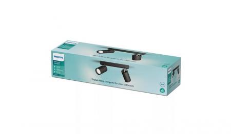 Philips 2er Idris Decken-/Wandspot in Schwarz IP44 - Badezimmer geeignet, dimmbar mit 2 x GU10 Fassung
