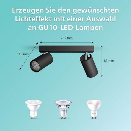 Philips 2er Idris Decken-/Wandspot in Weiß IP44 - Badezimmer geeignet, dimmbar mit 2 x GU10 Fassung