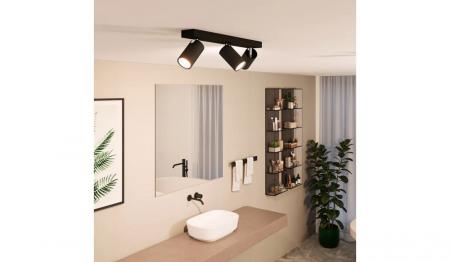 Philips 3er Idris Deckenstrahler in Schwarz IP44 - Badezimmer geeignet, dimmbar mit 3 x GU10 Fassung