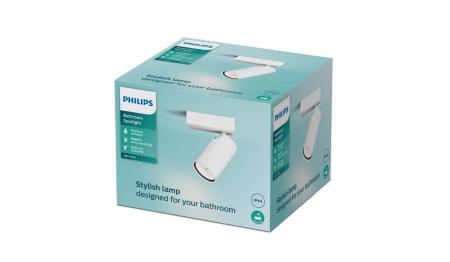 Philips 1er Idris Decken-/Wandspot in Weiß IP44 - Badezimmer geeignet, dimmbar mit 1 x GU10 Fassung