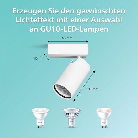 Philips 1er Idris Decken-/Wandspot in Weiß IP44 - Badezimmer geeignet, dimmbar mit 1 x GU10 Fassung