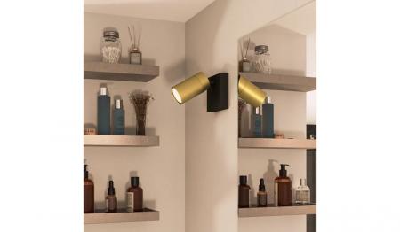 Philips 1er Idris Decken-/Wandspot in Schwarz/Gold IP44 - Badezimmer geeignet, dimmbar mit 1 x GU10 Fassung