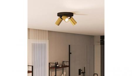 Philips 3er Deckenstrahler Idris in Schwarz/Gold IP44 - Badezimmer geeignet, dimmbar mit 3 x GU10 Fassung