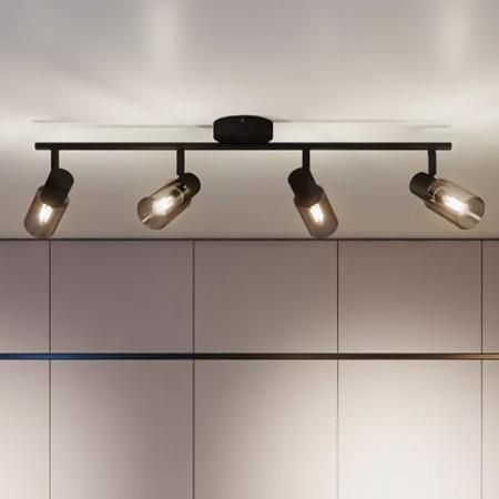 Philips 4er Palms Deckenstrahler in Schwarz IP20 - E14 Fassung - aus Glas und Metall