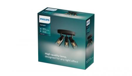 Philips 3er Palms Deckenstrahler in Schwarz IP20 - E14 Fassung - aus Glas und Metall