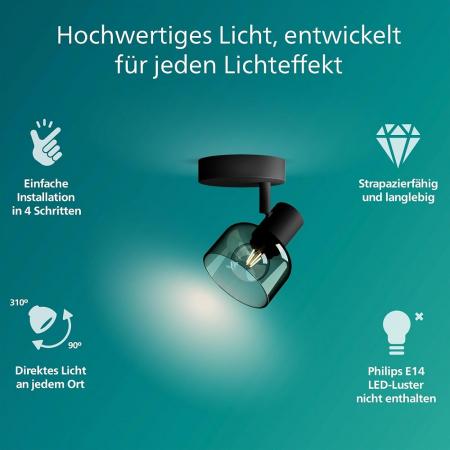 Philips 1er Sleet Decken-/Wandspot in Schwarz IP20 - E14 Fassung - aus Glas und Metall