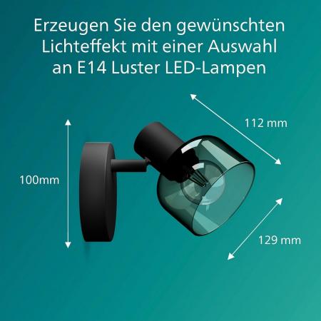 Philips 1er Sleet Decken-/Wandspot in Schwarz IP20 - E14 Fassung - aus Glas und Metall