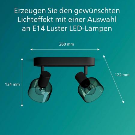 Philips 2er Sleet Decken-/Wandspot in Schwarz IP20 - E14 Fassung - aus Glas und Metall