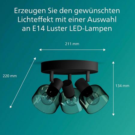 Philips 3er Sleet Deckenstrahler in Schwarz IP20 - E14 Fassung - aus Glas und Metall