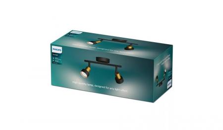 Philips 2er Conduit Decken-/Wandspot in Schwarz/Gold mit 1 x GU10 Fassung IP20