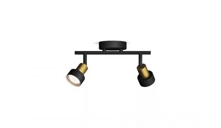 Philips 2er Conduit Decken-/Wandspot in Schwarz/Gold mit 1 x GU10 Fassung IP20