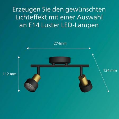 Philips 2er Conduit Decken-/Wandspot in Schwarz/Gold mit 1 x GU10 Fassung IP20