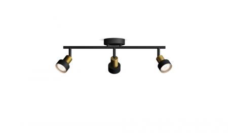 Philips 3er Conduit Decken-/Wandspot in Schwarz/Gold mit 1 x GU10 Fassung IP20