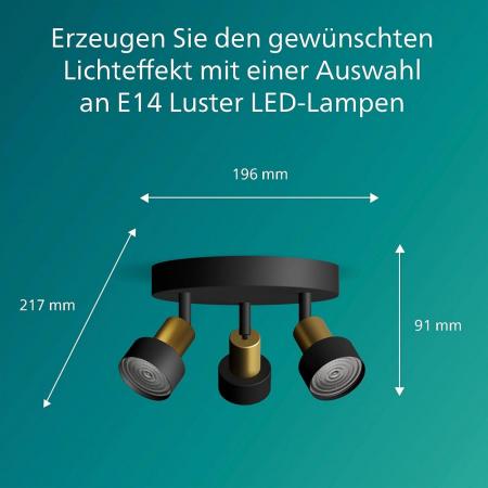 Philips 3er Conduit Deckenstrahler in Schwarz/Gold mit 1 x GU10 Fassung IP20