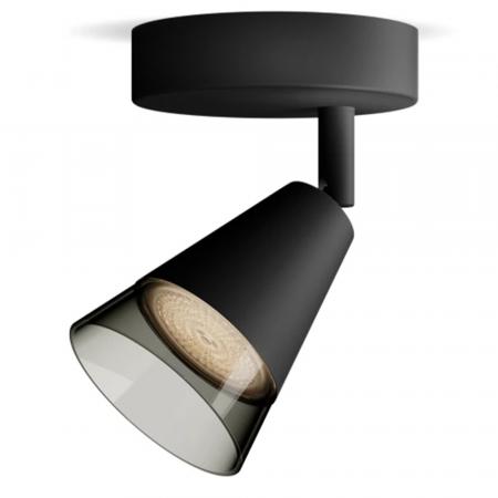 Philips 1er Cleft Decken-/Wandspot in Schwarz IP20 - GU10 Fassung - aus Glas und Metall