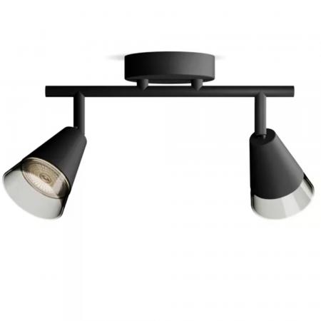 Philips 2er Cleft Decken-/Wandspot in Schwarz IP20 - GU10 Fassung - aus Glas und Metall